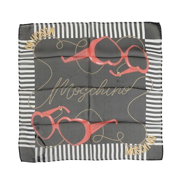 MOSCHINO 03347 M3038 個性品牌墨鏡圖樣絲質小方巾.黑