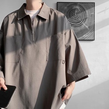 男士polo衫短袖高端潮牌翻領t恤冷淡系高級感上衣夏季大碼體恤男