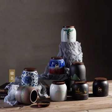 茶葉罐密封罐存茶罐日式復古木蓋茶倉功夫茶具配件家用儲物罐醒茶