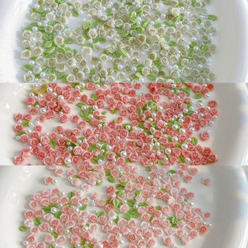 ⭐臺灣出貨🌈免運⭐diy美甲飾品月季玫瑰山茶花立體花朵樹葉珍珠混裝美甲穿戴甲配飾【可開票】