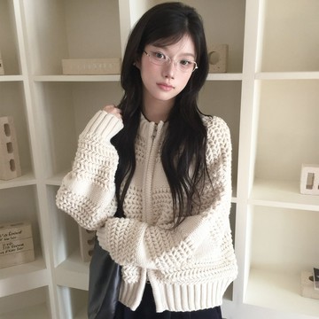 ˏˋ𝐻𝑒𝑦 𝑆𝑝𝑟𝑖𝑛𝑔 - ̗̀🌷⛅️ ̖́‎韓國ins 甜美復古秋冬慵懶風休閒百搭粗針織開衫厚毛衣拉鍊外套女