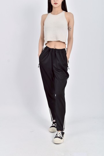 (L) 【智恩私服】adidas運動鬆緊腰抽繩三線黑色長褲