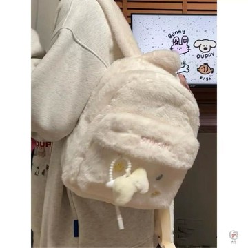 ✨ 限時下殺 ✨2025新款小衆設計骨頭白色毛絨毛雙肩包女士可愛揹包