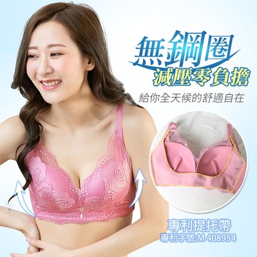 (32B-38B、34C-40C、32D-36D)無鋼圈側壓集中機能蕾絲內衣_淺粉#2718