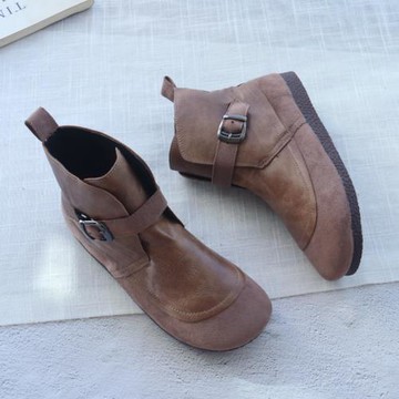 復古軟底女靴春秋單靴韓版百搭靴子英倫馬丁靴舒適文藝平底短靴女