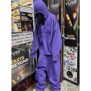 0pium YVL風格 Anonymous Club 紫色寬松帽衫運動衛褲闊腿褲套裝