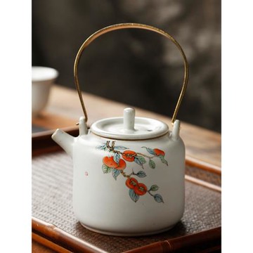 汝窯提梁壺日式陶瓷茶壺功夫茶具泡茶器家用復古手繪花茶單壺燒水