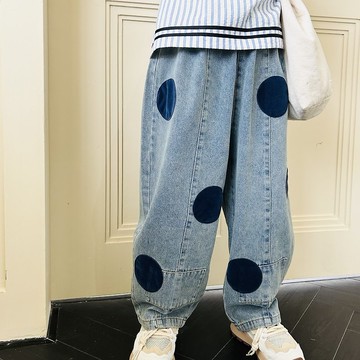 植絨圓圈水洗牛仔褲 / 純棉 褲子 童裝