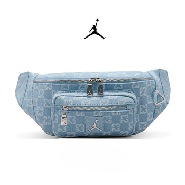 【NIKE耐吉】Jordan喬丹Monogram淺藍色牛仔老花腰包(JD2613206AD001/IZ8439412)單肩側背斜跨包斜背包 高質感禮物 女友送禮 男友生日禮物 開學穿搭 隨身情侶包包