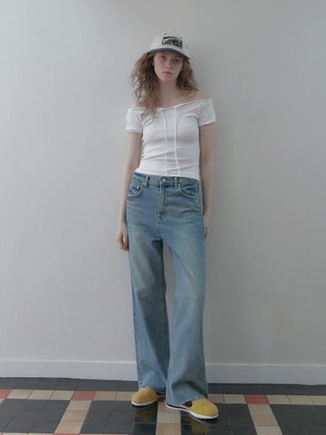 Off Shoulder Baby Shirring T-shirt_White