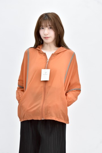 (F) x yue 橘色連帽透膚拉鍊外套