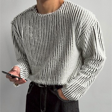 正韓直條紋肩扣馬海毛長袖上衣 3色 YUPPIE 預購商品 0203