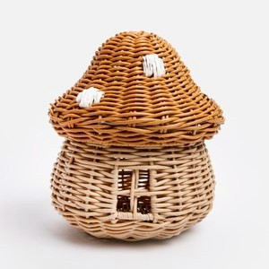 藍色小精靈編織收納籃 蘑菇黃