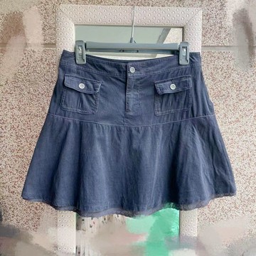 ParrotFashion外貿純棉細坑條工裝短裙無內襯帶蕾絲花邊