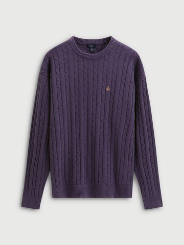 男裝 小熊刺繡圓領毛衣-深紫色