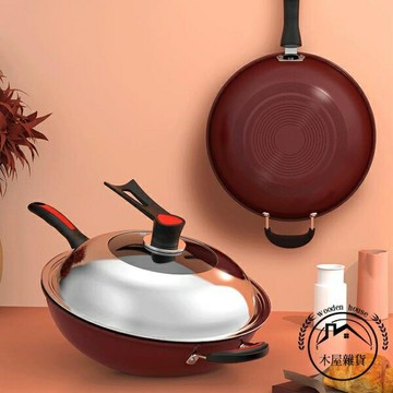 炒鍋不粘鍋麥飯石平底家用炒菜鍋鐵鍋電磁爐煤氣灶專用燃氣灶適用【木屋雜貨】