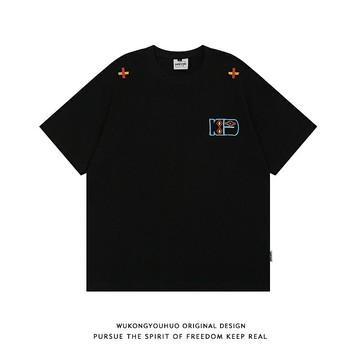 潮牌美式字母刺繡重磅短袖T恤男女復古夏季高街百搭體恤【木屋雜貨】