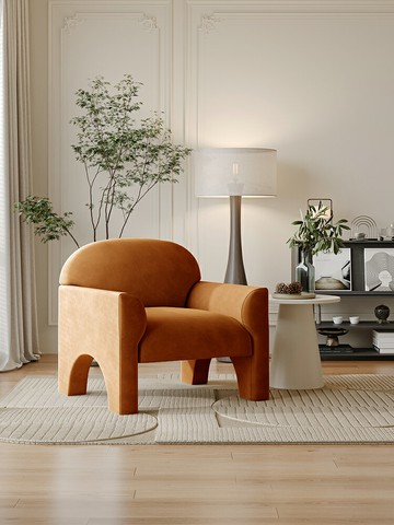 殊尤中古奶油風單人沙發椅北歐網紅客廳陽臺休閑設計師懶人小沙發 雙11全館免運