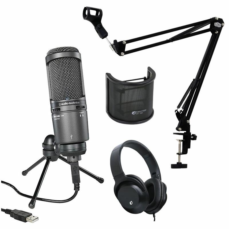 《在庫あり 即納可能》 audio-technica オーディオテクニカ  AT2020USB   ポップフィルターPO-7 ＋ マイク アームスタンド黒 ＋ ヘッドホンKHP セット