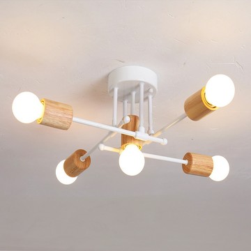 Honey Comb 北歐風橡木五燈臥室半吸頂燈 KC2329-110 簡約風格 多段調光 營造溫馨居家氛圍  橡木色