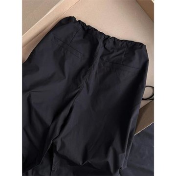 CHAO級推薦！真的吼吼看！黑色高腰抽繩褶皺設計速干防曬工裝褲女