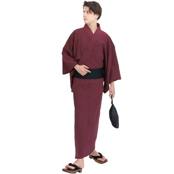 日本 和服 男 楊柳 浴衣 腰封 2件 套組 M-5L 紅 z38-05