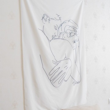 簡約北歐ins風掛布線條擁抱房間宿舍布置臥室床頭裝飾墻布背景布