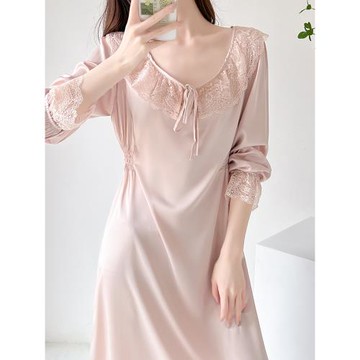 重磅真絲睡裙女長款性感蕾絲100%桑蠶絲睡裙春夏秋季高端絲綢睡衣