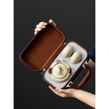 汝窯旅行茶具套裝簡約便攜陶瓷快客杯一壺四杯功夫戶外露營泡茶器