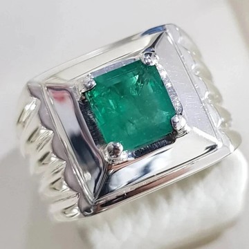 天然潘傑希爾阿富汗祖母綠戒指 男款祖母綠戒指 祖母綠切割寶石 禮物