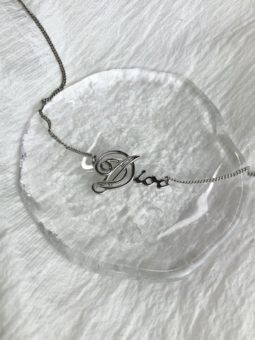 【日本直送 名牌二手包】Christian Dior 迪奧 項鍊 銀色 Logo 草寫 vintage 復古 kn74z5