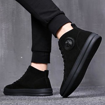 男鞋秋冬真皮馬丁靴男士高幫鞋子翻毛皮鞋春秋黑色高邦板鞋男款潮