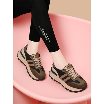 阿甘女鞋真皮透氣厚底增高2025春季新款軟底不累腳百搭休閑運動鞋