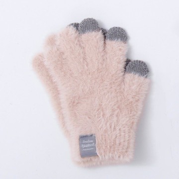 日本 AUBE - 保濕加工 毛茸茸保暖手套(兒童)-杏粉 (手圍16~17cm)
