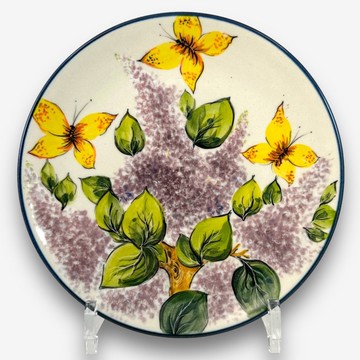 波蘭手繪手工陶-圓盤 19cm 紫麝香花系列 設計師款