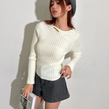 挖洞設計坑條毛衣-杏【KT224753】