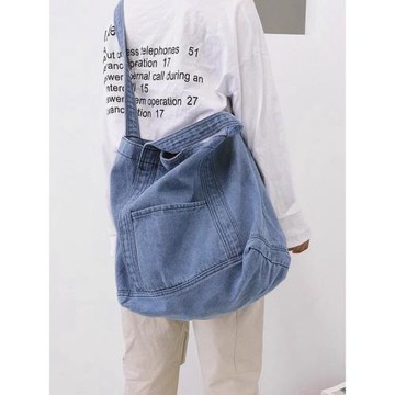 原創日系單肩斜挎包女學生手提休閑復古牛仔帆布袋子秋冬大容量男