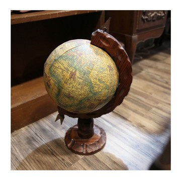 西班牙老件.早期手工雕刻木頭底座地球儀造型擺件.高47cm地球儀