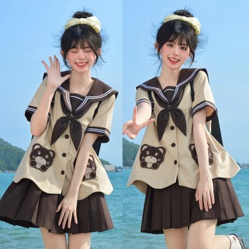 【臺灣有貨】【花花熊】貓膩JK社原創正統幼稚園甜美可愛jk製服短袖水手服套裝