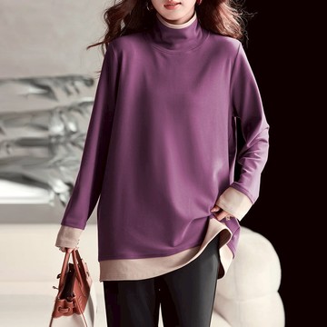 🌟折價券必買🌟中大尺碼 上衣 高級感高領假兩件寬鬆中長款上衣【074603】DEC25｜4色  19LADY〔現貨〕