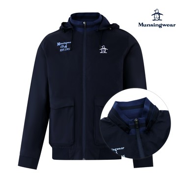 【Munsingwear 企鵝】男款深藍色立領可拆帽鋪棉外套 MGUL6604