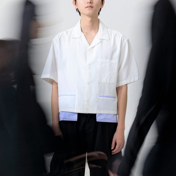 條紋拼接口袋襯衫