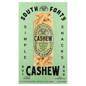 South Forty Snack Company, 堅果棒，腰果 + 少許蜂蜜，4 根，每根 1.4 盎司（40 克）