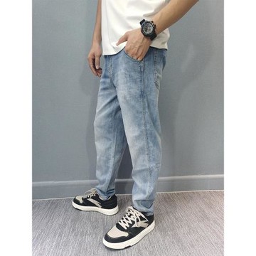 冰絲牛仔褲男夏季薄款彈力透氣休閑長褲超薄寬松直筒哈倫天絲褲子