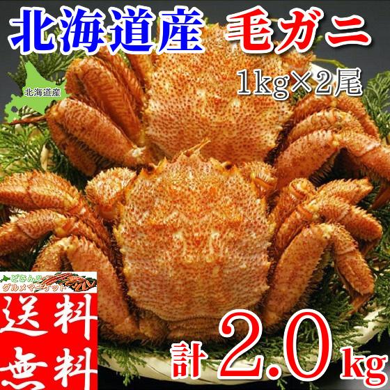 毛ガニ 特大サイズ 毛蟹 2kg (1kg×2尾) メガサイズ 北海道産 ギフト ...