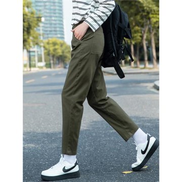 軍綠色褲子女春秋工裝褲2025新款小個子直筒休閑哈倫蘿卜女褲九分