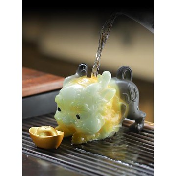 變色茶寵物貔貅抱元寶茶臺桌面擺件茶從寵茶玩功夫茶具飾品擺設
