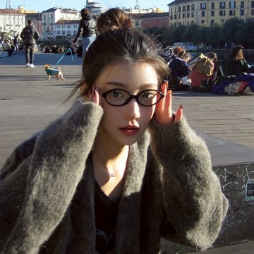 韓版文藝豹纹眼鏡框防藍光橢圓框平光眼鏡 74249