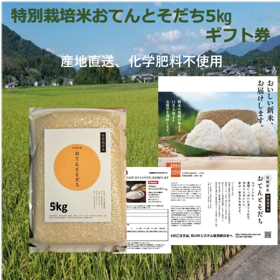 令和四年産 お米 ギフト券 特別栽培米おてんとそだち5kg 宮崎産 産地直送 お祝い 母の日 挨拶贈答に 送料無料