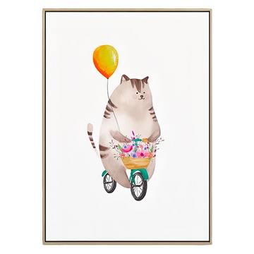 騎單車的小貓咪 金色  30 x 40cm